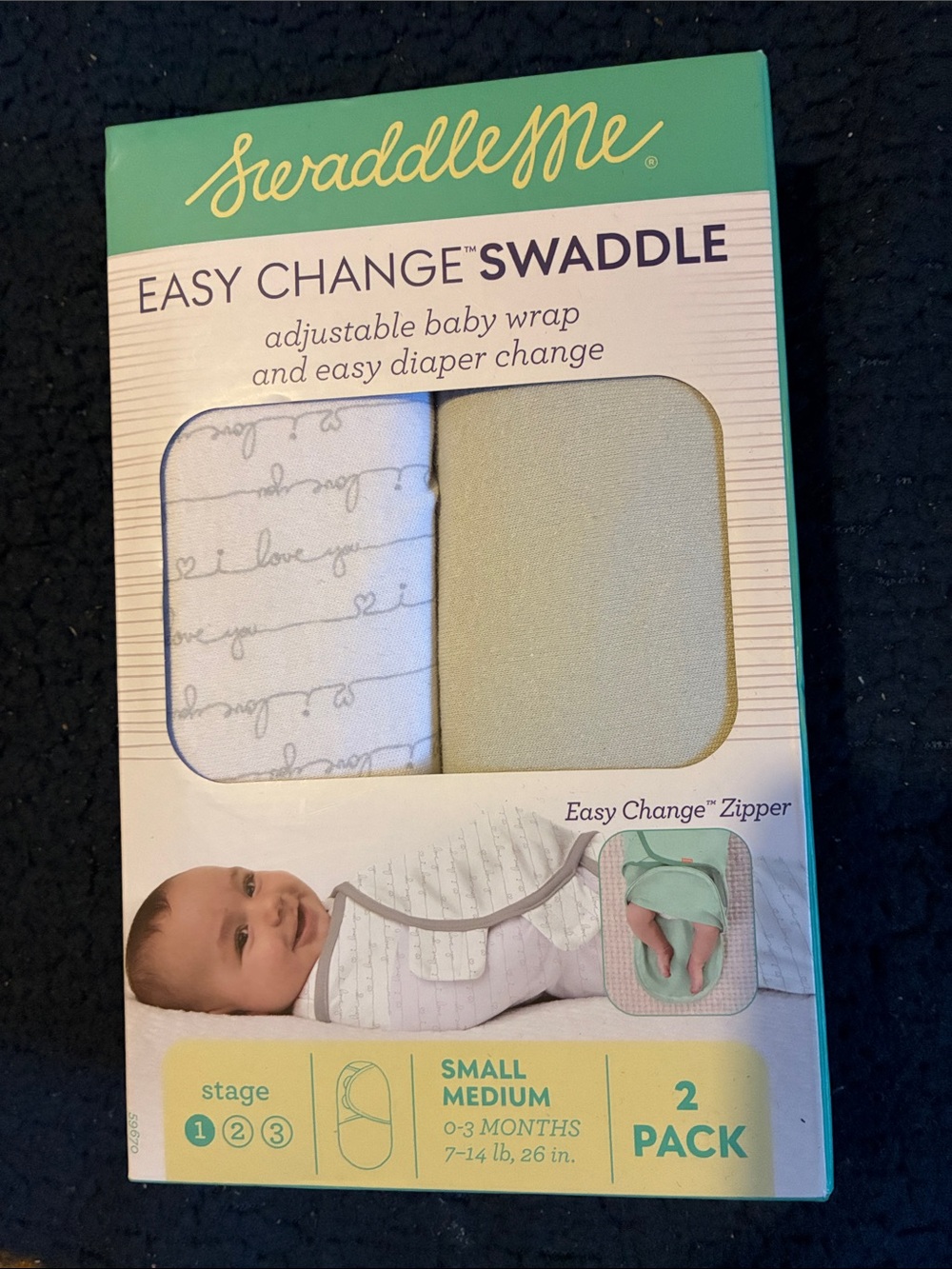 New SwaddleMe Easy Change Swaddle 2-Pack in White Script & Mint